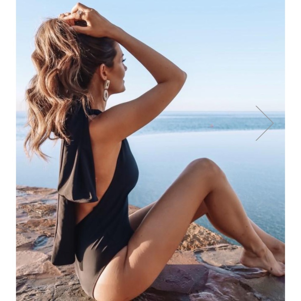 Pink Lily Capri Open Back Black Swimsuit